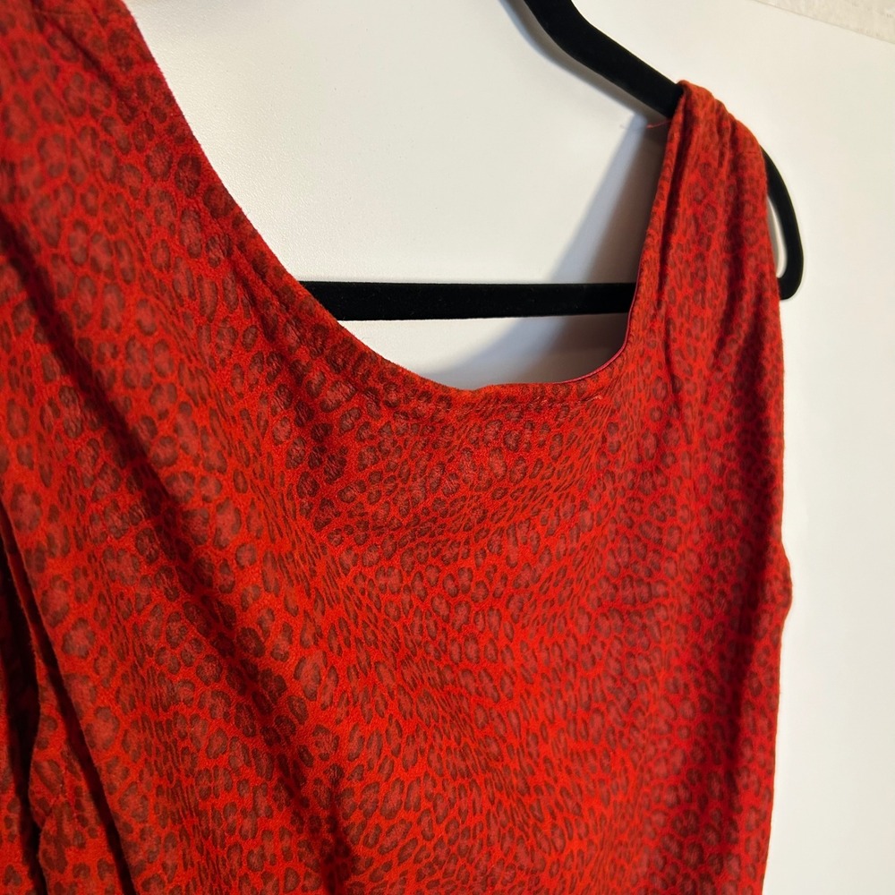 Vintage 80's VAKKO New York Red Leopard print Suede Blouson Mini Dress XS USA - Picture 3 of 8